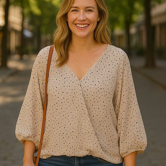 Blouse Size Large. Puff Sleeve. SKU 9 feminine flowy - Picture 4 of 9